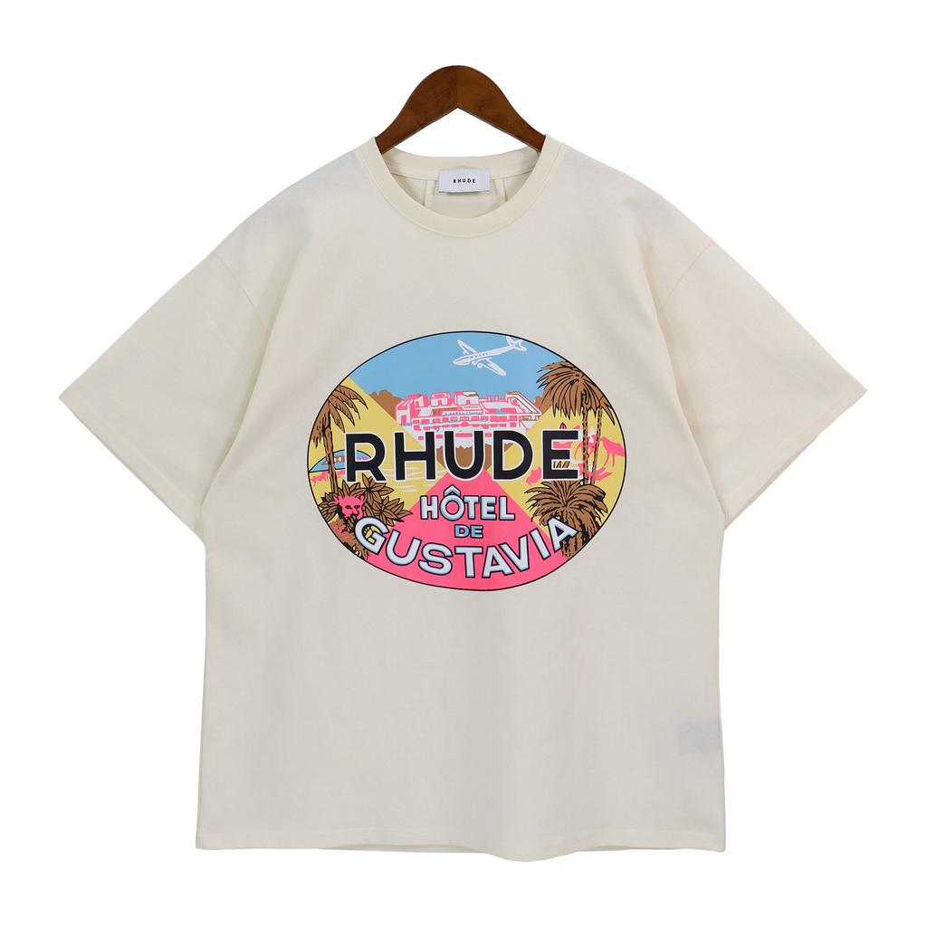 24SS New American Vintage High Street RHUDE Simple Letter Print Couple Street Loose Casual Versatile Pure Style