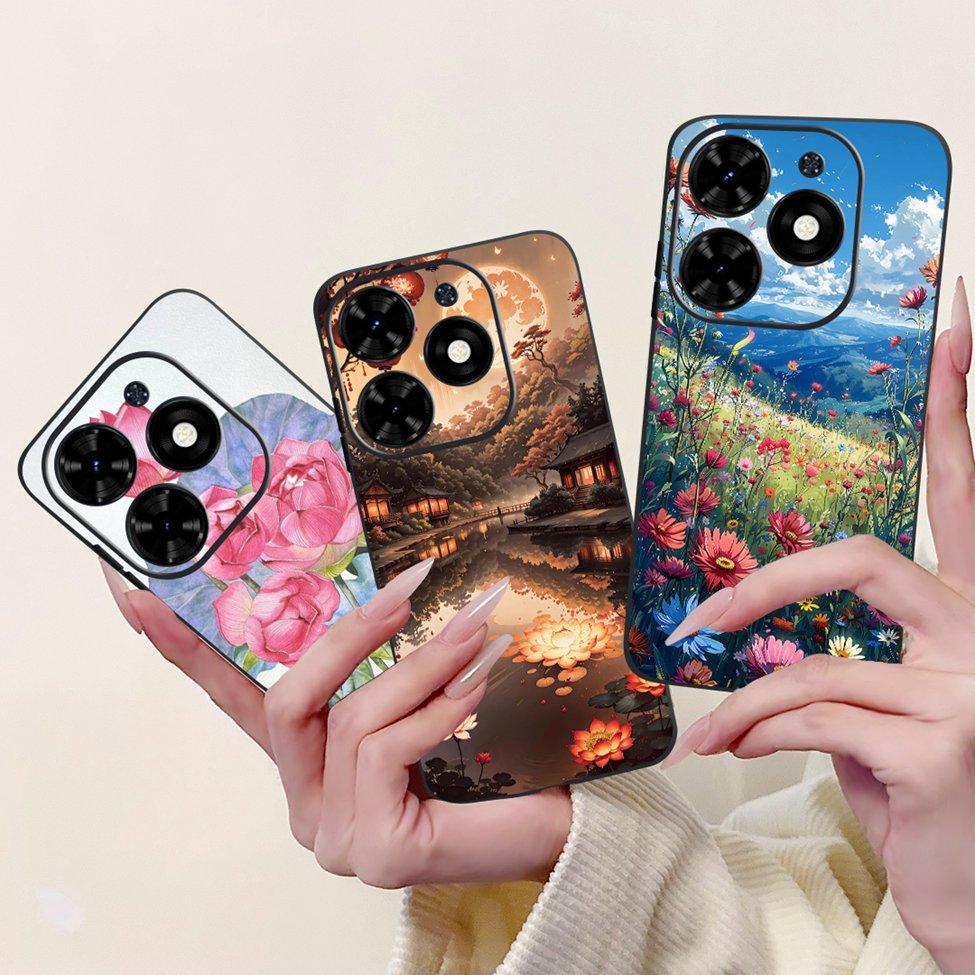 Для Tecno Spark Go 2024 BG6 Задняя крышка Для Tecno Spark Go 2024 Чехол Модный Роскошный Цветы Милый Мультяшный Кот Ударопрочный Силиконовый