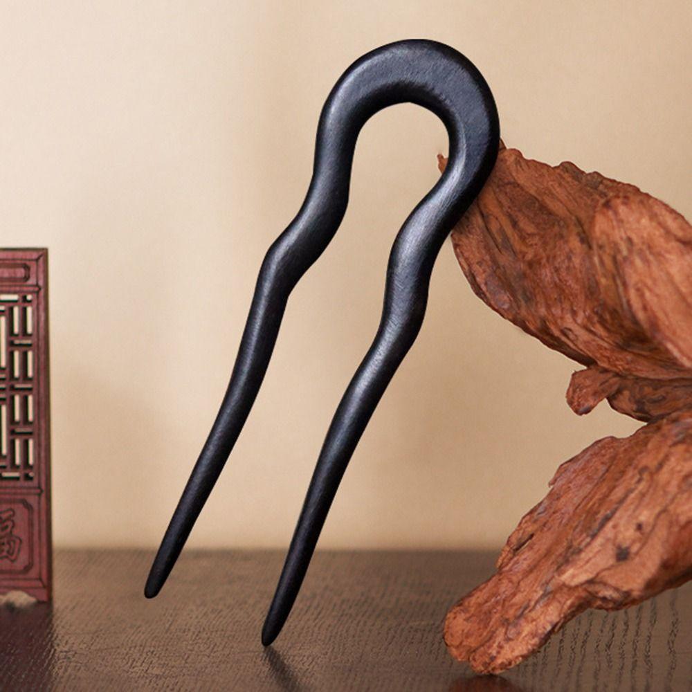 Accessories Cheongsam Hair Comb Clip Black Sandalwood Hanfu Hair Sticks Chinese Style Headwear Wooden Hairpin U Shape Hairpin