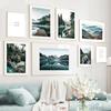 Wall Art Canvas Painting Green Lake Forest Snow Mountain Nordic Posters And Prints Wall Pictures For Living Room Home Decoration