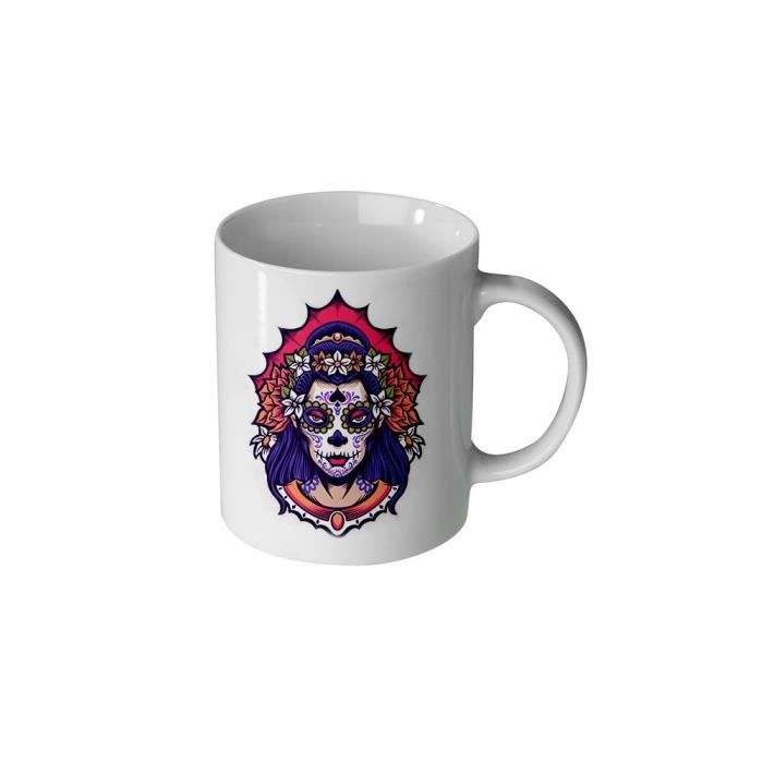 Mug en Céramique - MANIACASE - Calavera mexicana - 30cl - Compatible lave-vaisselle - Blanc