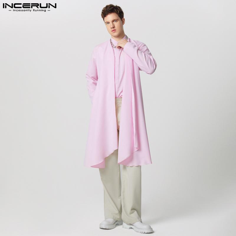 INCERUN Мужские рубашки с воротником-стойкой, длинным рукавом, пуговицами, слоями, повседневные топы