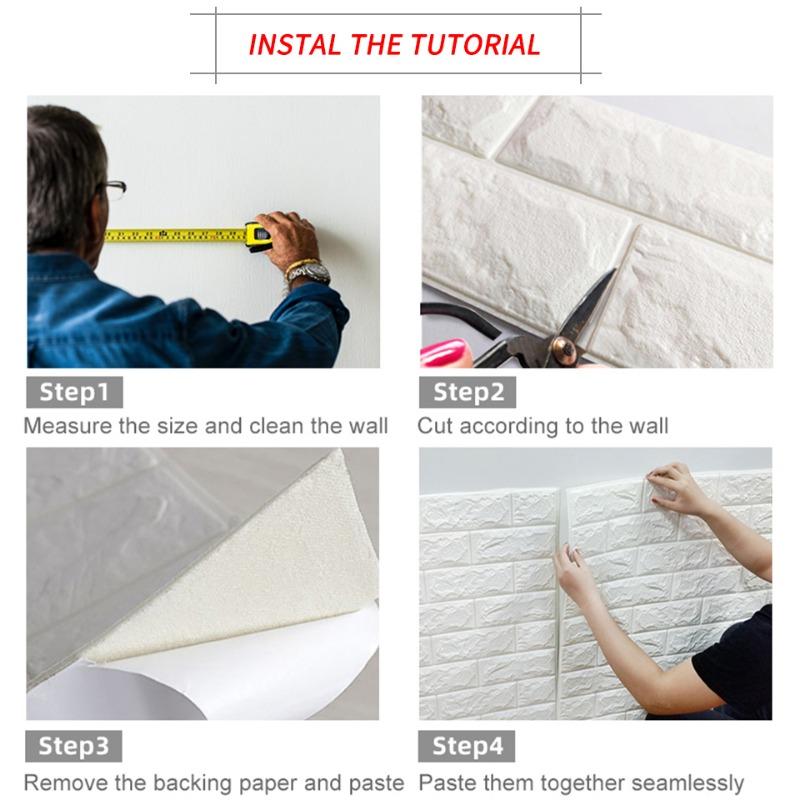 3D Self-Adhesive Wallpaper 70cm*1m Continuous Waterproof Brick Wall Stickers Living Room Bedroom Children's Room Home Decoration