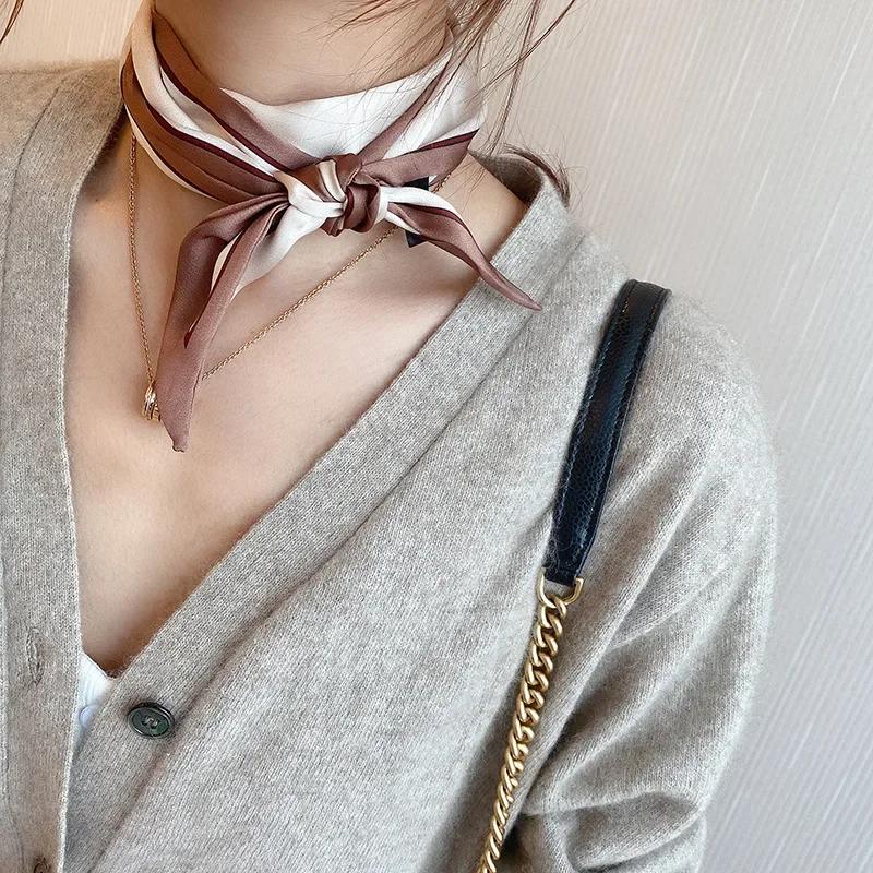 Spring/Summer Solid Color Outing Leisure Imitation Silk Ribbon For Women Shirt Paired With Scarf Classic Versatile Neckerchief