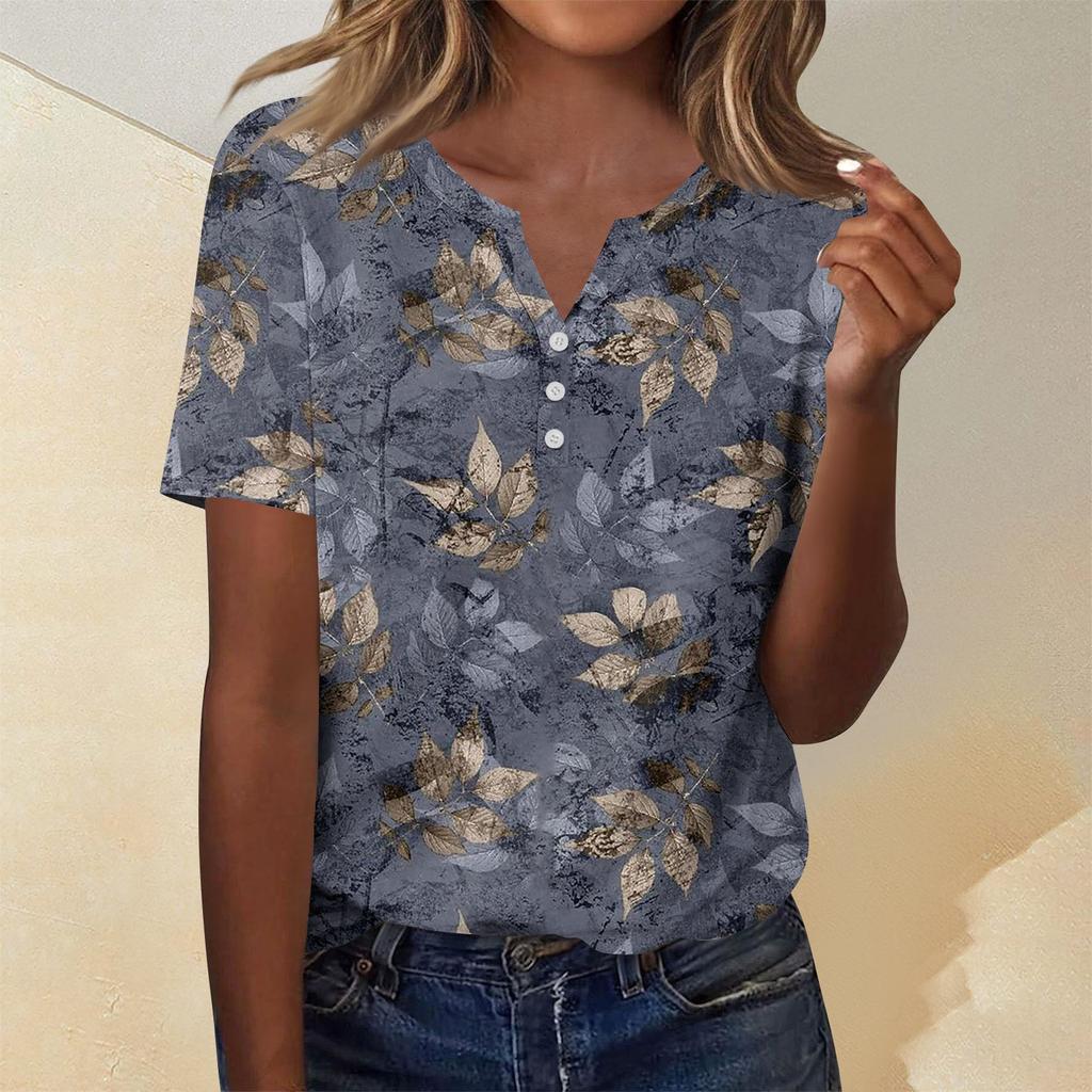 Женская мода повседневный короткий рукав цветочный принт топ