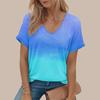 Женская синяя футболка с v-образным вырезом и короткими рукавами, окрашенная в ореол, свободная футболка, повседневная рубашка