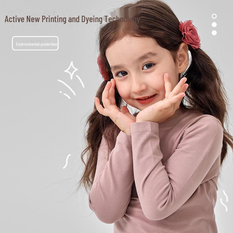 ZYZ Уютный хлопковый детский пижамный комплект для осени и зимы - Бескостный А-класса однотонный комплект для сна