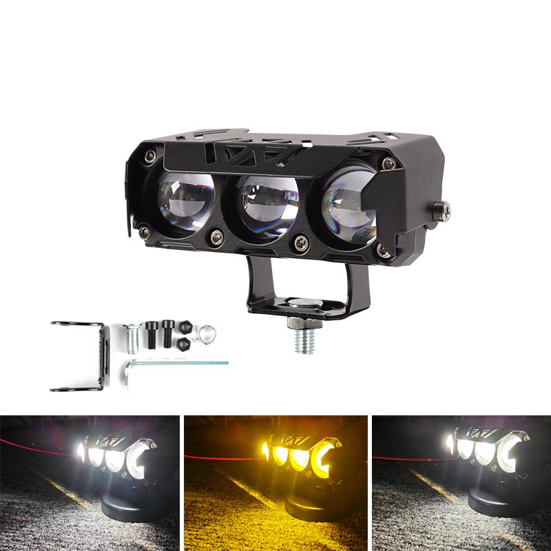 Светодиодный прожектор для мотоцикла, двухцветный дальний/ближний свет, противотуманные фары для автомобилей, грузовиков, внедорожников, UTV, 12 В, 60 В, мини-линзовая фара дальнего света