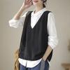 Женский тонкий вязаный жилет с V-образным вырезом, для ношения поверх одежды, в корейском стиле, свободного кроя, однотонный, кардиган в японском стиле