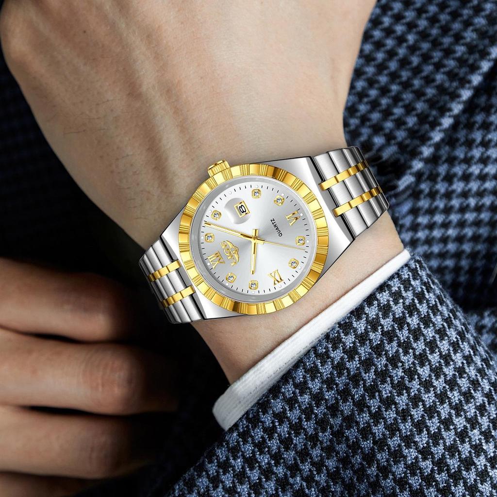 Мужские Модные Деловые Часы Мужские Спортивные Черные из Нержавеющей Стали Роскошные Светящиеся Водонепроницаемые Мужские Кварцевые Часы