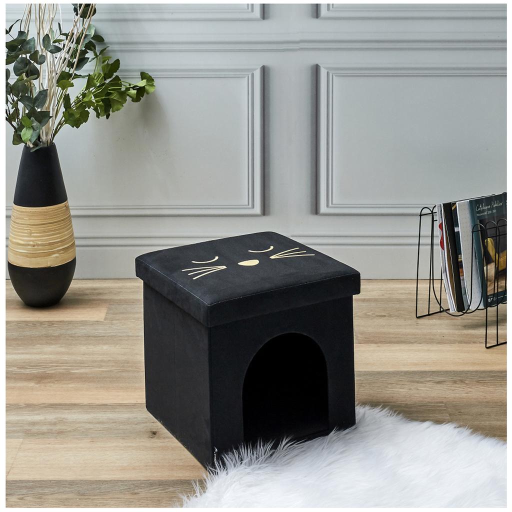 Les Trésors De Lily [A3536] - Нишевый пуф «Кошки», черный - 38x38x38 см