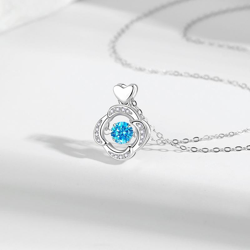 Ожерелье из чистого серебра S999 с четырьмя листами клевера на удачу, модная универсальная цепочка на ключицу в форме сердца с бриллиантом