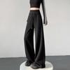 Спортивные брюки женские весенне-осенние с высокой талией, открывающие живот, широкие, свободные, повседневные, длиной до пола, домашние брюки