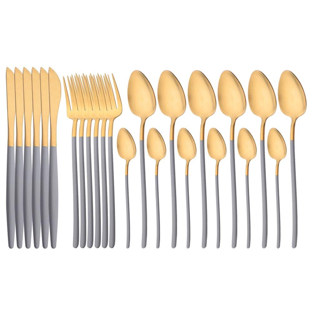 24Pcs Tableware Set for 6 Pink Matte 304 Stainless Steel Dinnerware Set Gold Dinner Cutlery Spoon Fork Knife Western Flatware