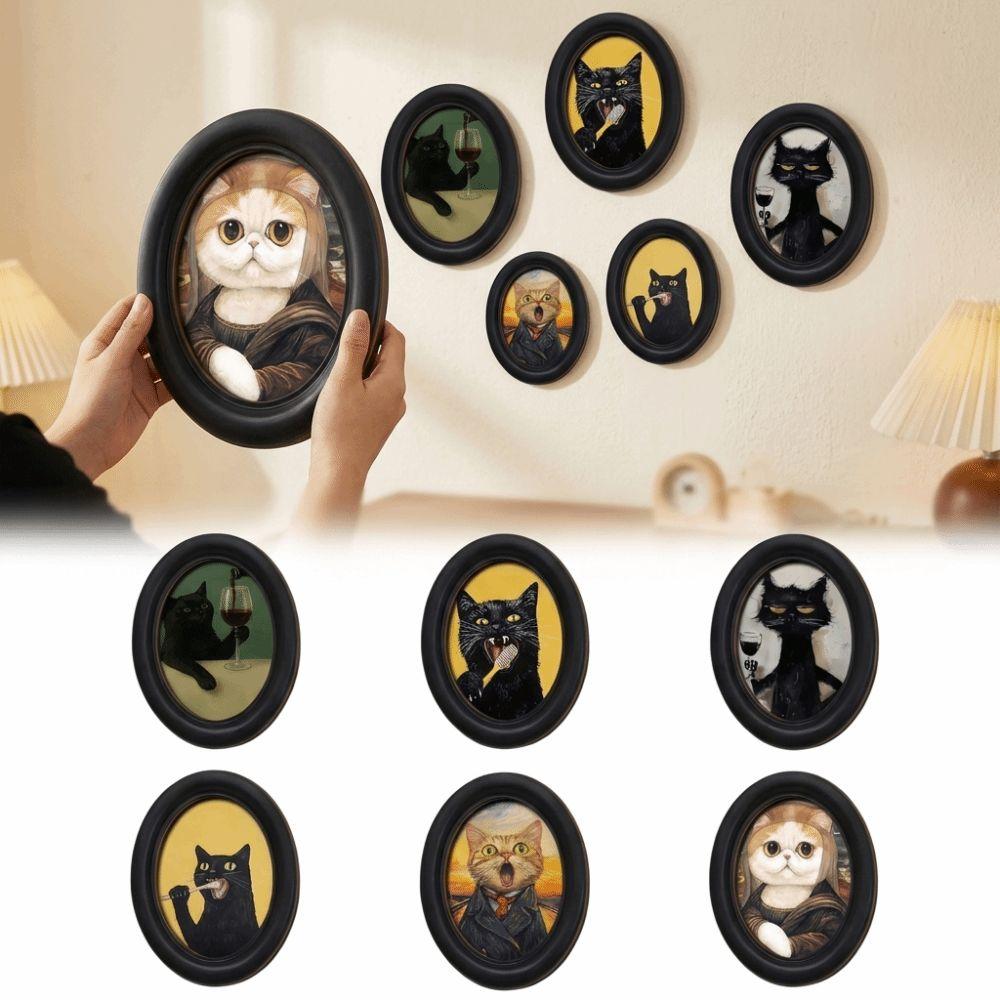 2D Abstract Wall Art Wooden Oval Wall Decoration Cat Portrait Decor Furniture Wall Decoration