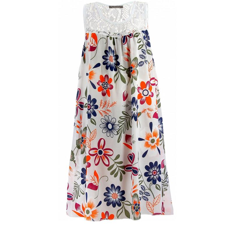 Модное платье больших размеров, женское кружевное платье с принтом без рукавов, свободное повседневное летнее платье