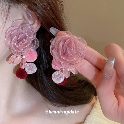 Корейские серьги-цветы из сладкого жемчуга и смолы: Универсальный, девичий дизайн в виде сердца для повседневной моды