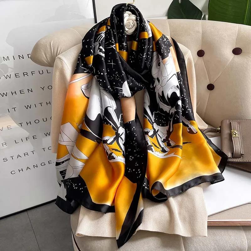 180*90cm Luxury Brand Ladies Spring Summer Long Silk Scarf Shawl Digital Painted Shawl Gogh Oil Painting Lady Foulard Bandanna