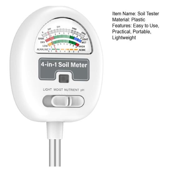 4-в-1 измеритель влажности почвы с регулируемым зондом, высокая точность, не требуется батарея, портативный легкий тестер питательных веществ, pH-метр