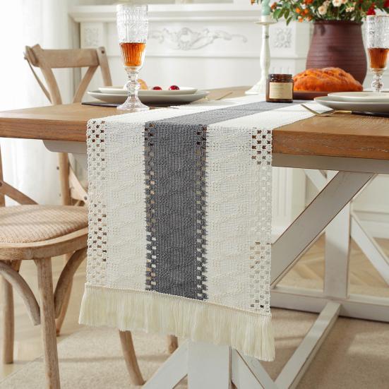 Ткань для праздничного стола, плетеная ткань в стиле бохо, кисточка, контрастный цвет, плетеная