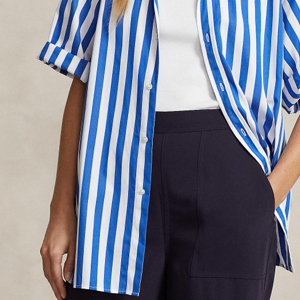 Polo Ralph Lauren Ss24 Рубашка с коротким рукавом свободного кроя с вышивкой логотипа в полоску женская рубашки Синий WMPOSHTNDO20511-400