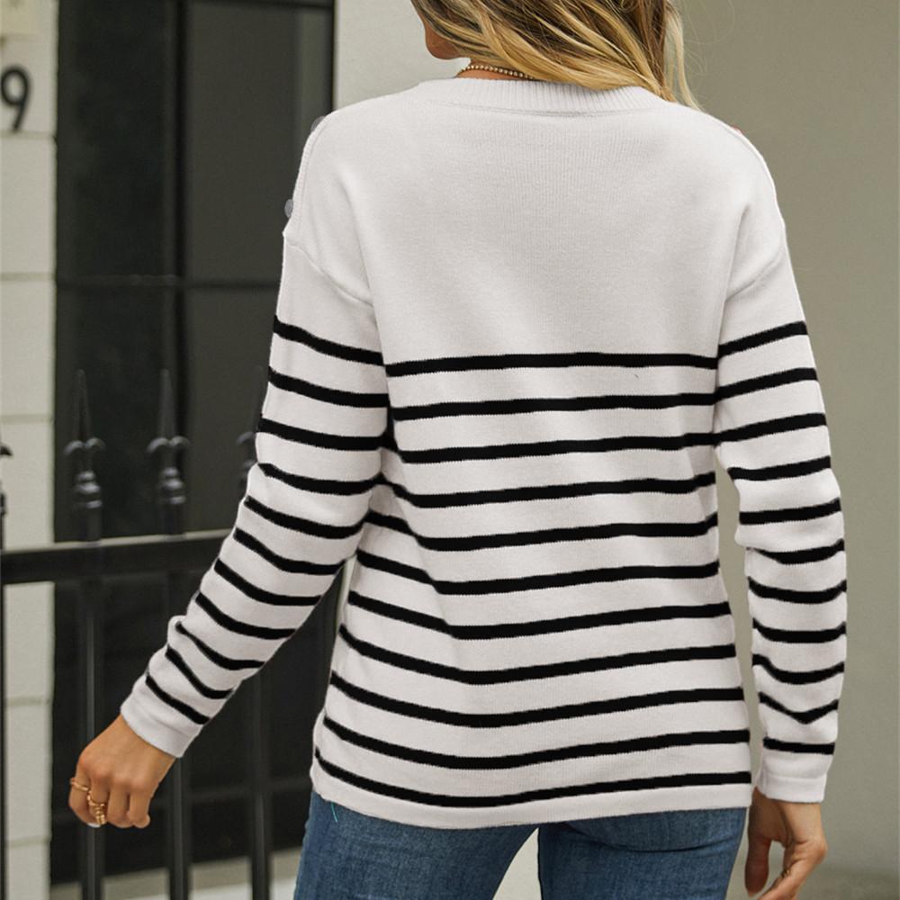 GMXIA Women's Fashion Casual Stripe Print Autumn Winter Long Sleeve O-Neck Loose Sweaters