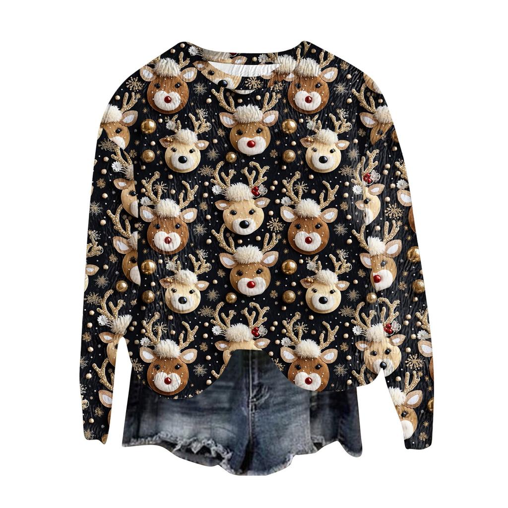 Женский модный пуловер с круглым вырезом, футболка с длинным рукавом, рождественская толстовка с принтом