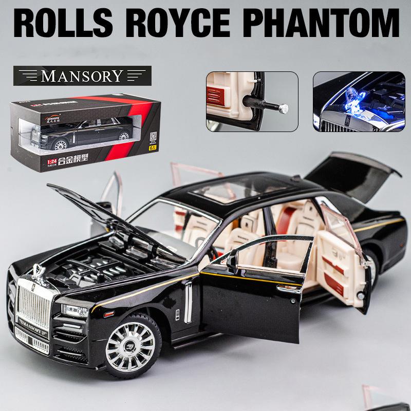 1/24 Rolls-Royce Phantom модель автомобиля, игрушечный автомобиль из цинкового сплава с откидной спинкой, металлическая модель автомобиля для литья под давлением со звуком и светом для детей, подарок для мальчиков и девочек