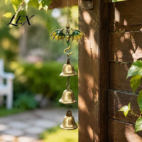 Iron Wind Chimes Retro Dragon Hanging Bells, Metal Flying Chime, Rustic Decorative Wall Ornament Fantasy Outdoor Garden for Patio Porch Yard