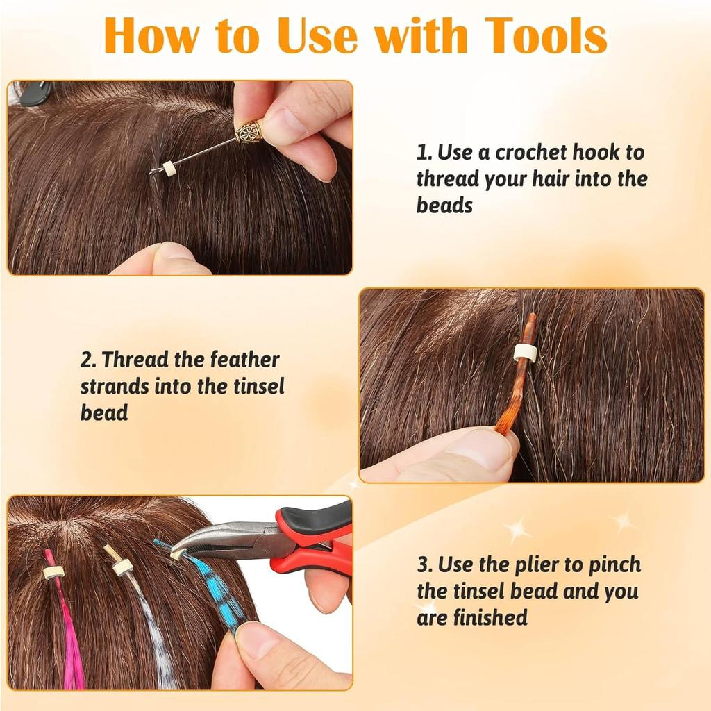 65 Pcs Hair Feathers with Hair Extension Tools, 13 Colors With Micro link Beads And Crochet Hooks Hair Feathers for Women Girls