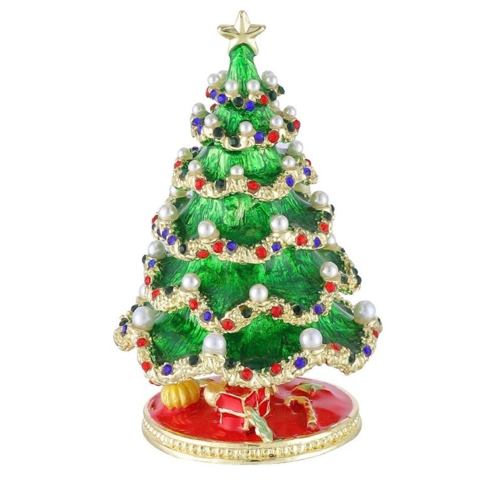 Metal Christmas Tree Ornaments Colorful Enamel Christmas Decoration Pearl Crystal Tabletop Decor Miniature Xmas Tree