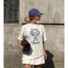 Tennis American Retro Sports Style Tennis Slogan Athleisure Pure Cotton Shoulder Short Sleeve T-shirt for Women