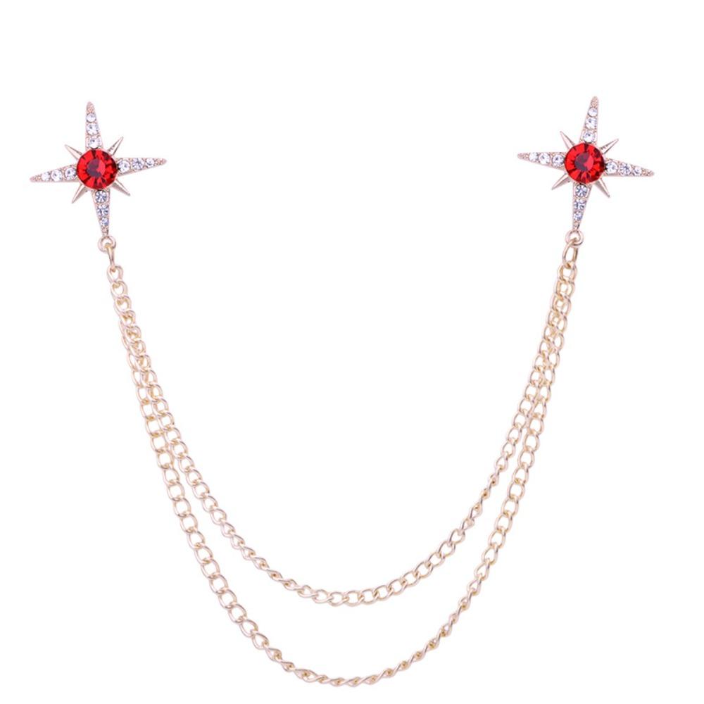 Metal Star Collar Brooch Chain Double Layer Chain Lapel Pin Creative Gift Shirt Collar Pin