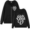 Девочки не плачут, новый стиль, унисекс и женская молния, черно-белые надписи с принтом, повседневный унисекс и женский уличный свитер на молнии