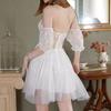 Женское платье с V-образным вырезом и открытыми плечами, кружевное мини-платье принцессы, белое платье для подружки невесты