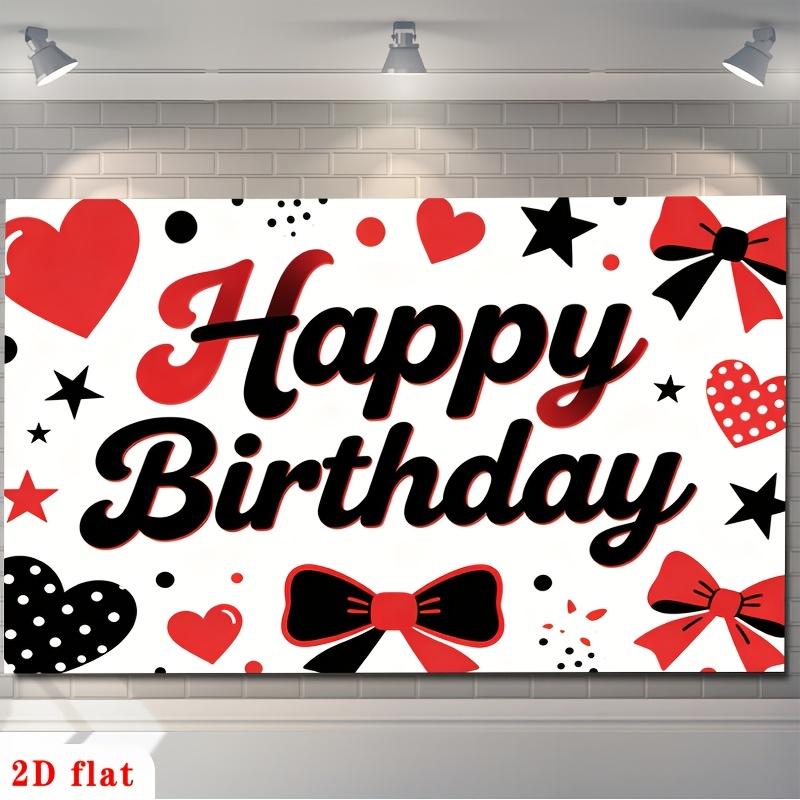 2D plane, 1 piece of red and black color coordinated birthday happy heart-shaped bow polyester background fabric