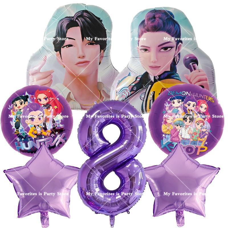 Kpop Demon Hunters Birthday Balloons Set Number Balloon Suit Foil Ballon Cartoon Birthday Party Supplies Decor Baby Shower Gift