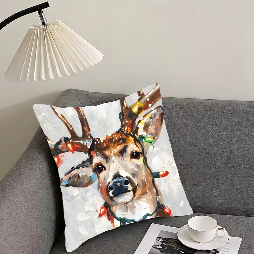 Reindeer Christmas Cute Cushion Cover Pillowcase Ultra Soft Skin Friendly Fabric Cloud Like Comfort Concealed Zipper