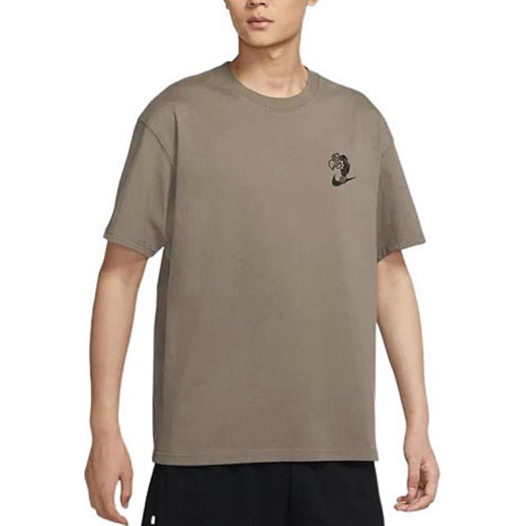 Men's Nike T Shirts Men's Olive Gray Crew Neck Moderate Straight Fit