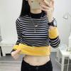 Водолазка в полоску из бархата, утолщенная базовая рубашка, женская осенне-зимняя новинка, корейская версия, облегающий универсальный термотоп с длинным рукавом