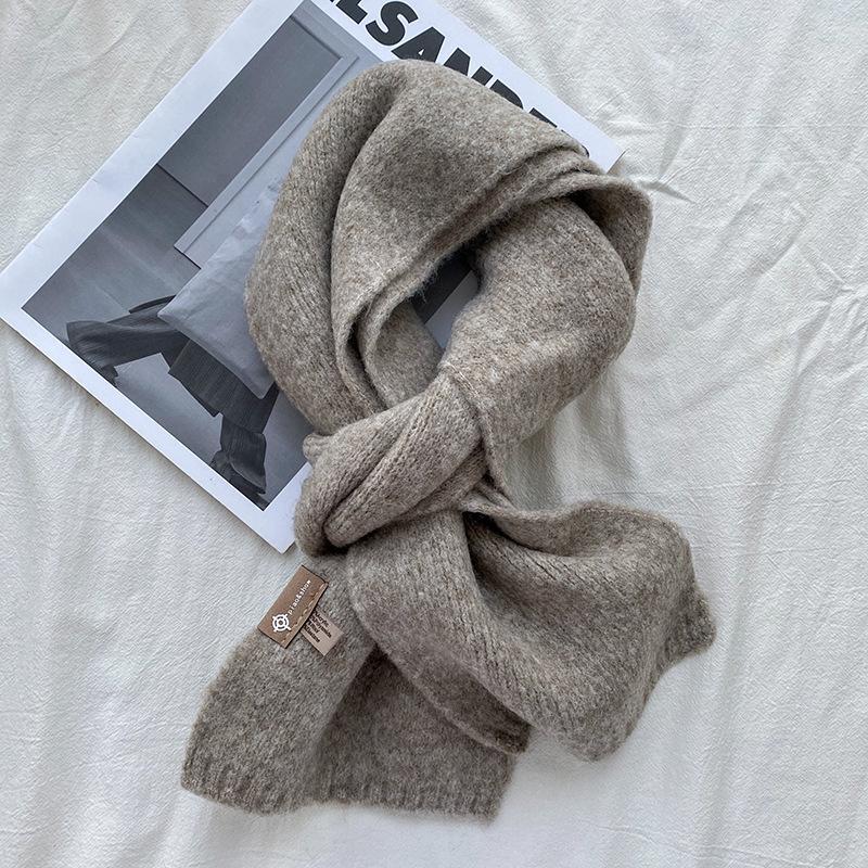 Knitted Wool Scarf With Wool Content, Women'S Autumn And Winter Extended Version, Thick And Luxurious, Solid Color Cashmere Scarf