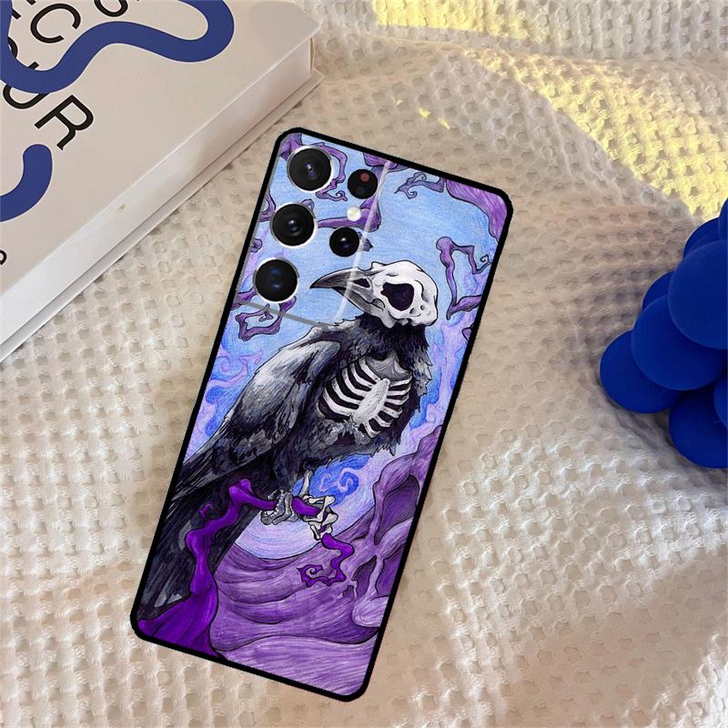 Crow Raven Dark Skull Phone Case For Samsung Galaxy S24 S25 Ultra S9 S10 S20 S22 S21 Plus S23 FE Portector Cover