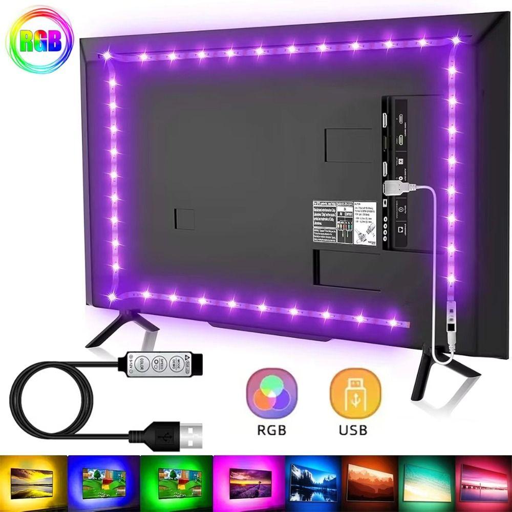 RGB светодиодная лента с питанием от USB Статические режимы Управление 3 кнопками Светодиодная лента Цветной свет 5 В Низкое напряжение Подсветка фона телевизора