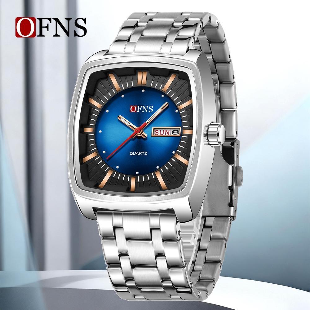 OFNS Квадратный механизм Водонепроницаемые мужские наручные часы Отображение даты и дня недели Мужские часы Роскошные кварцевые мужские часы