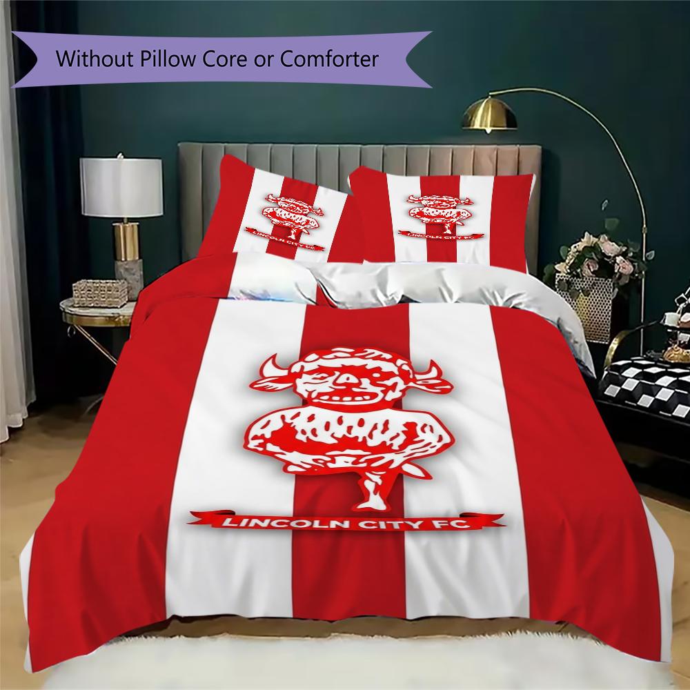 Lincoln City FC Pattern Bedding uilt Set uilt Cover Pillowcase Home Decoration Birthday Gift (1 * duvet cover + 2 * pillowcase without core)