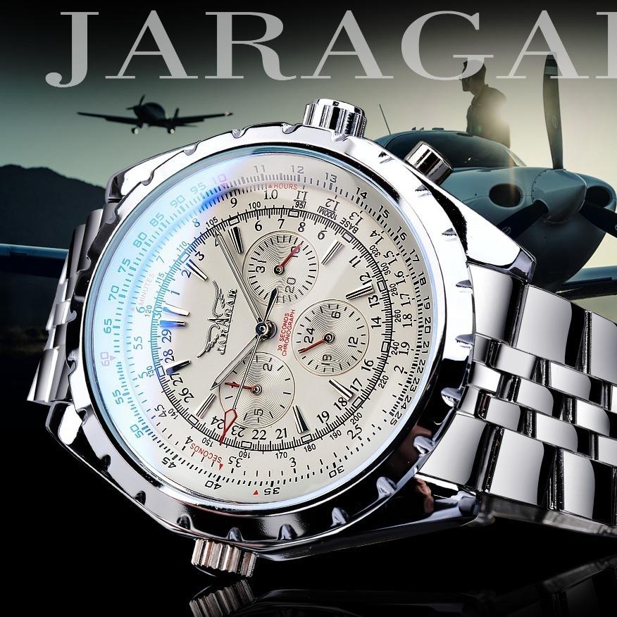 JARAGAR 212 Men's Automatic Mechanical Watch Chronograph Night Light Waterproof Stainless Steel Elegant Business Men's Watches