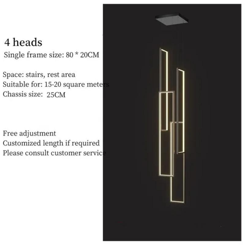 Modern LED Stair Long Chandelier Geometry Villa Duplex Pendant Lamps Luster Luxury Loft Living Room Hanging Light Fixture