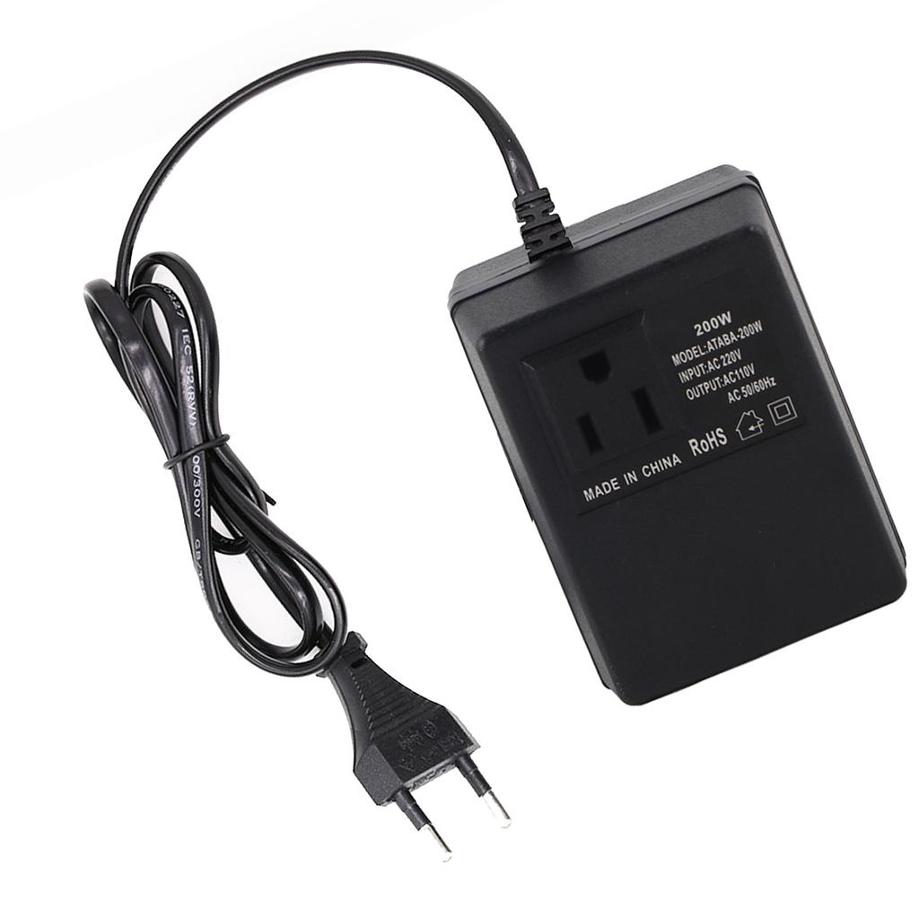 AC 220V To 110V Converter 200W Voltage Converter Portable Travel Power Adapter Black