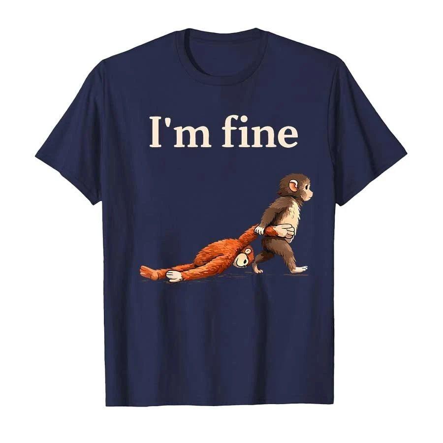 Y2k Hip Pop Tops Sad Monkey Punch Meme with An Orange Toy Im Fine Tshirt for Unisex Women Fashion Harajuku Kawaii Tshirt