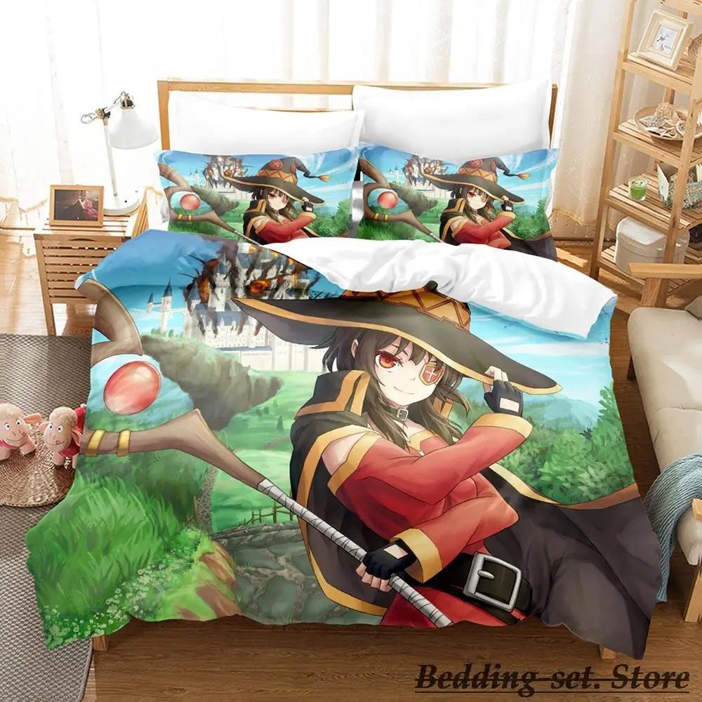 KonoSuba Аниме Комплект постельного белья Односпальный Полуторный Полный Евро Кинг-сайз Пододеяльник Комплект постельного белья для спальни взрослых и детей